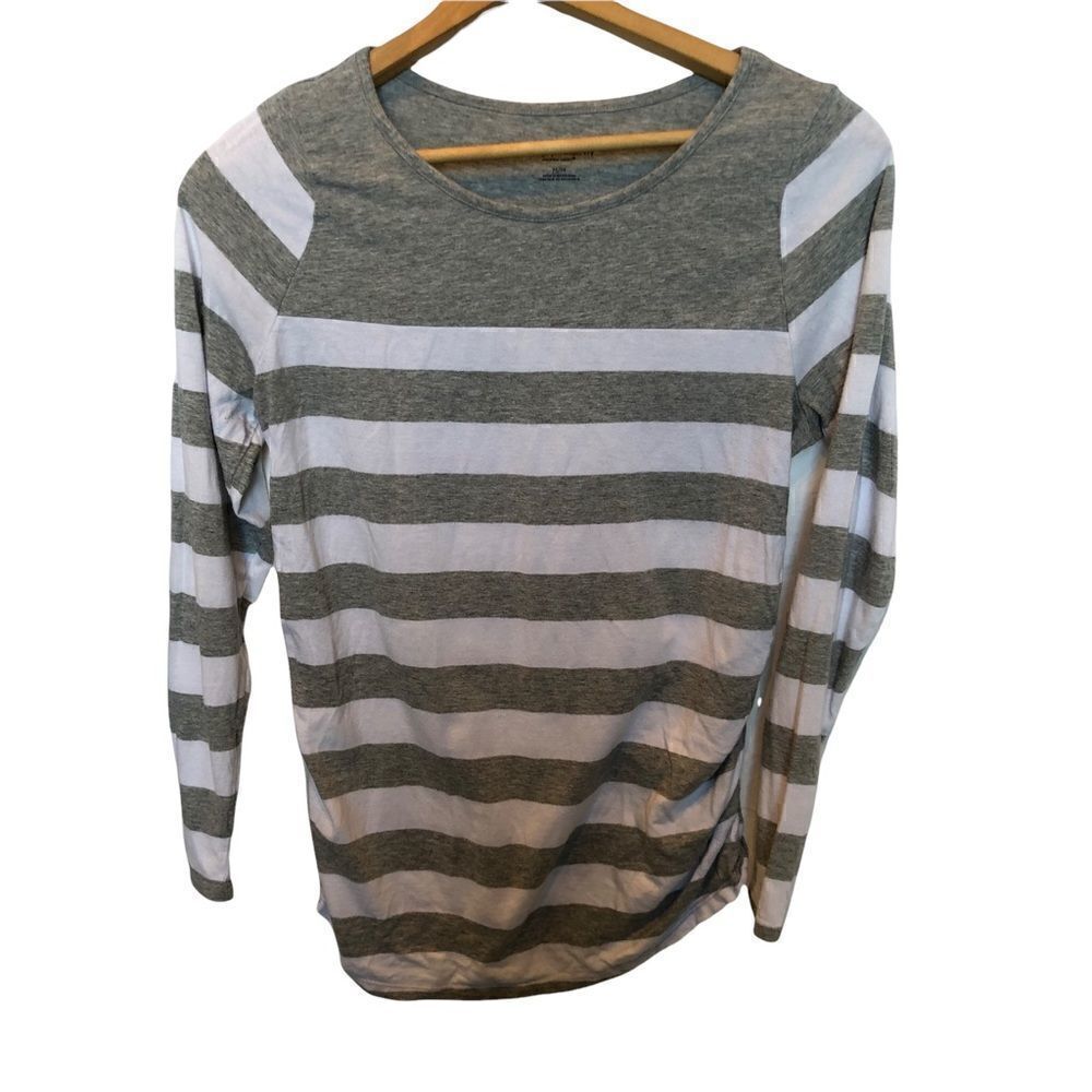 Liz lange Maternity long sleeve t shirt gray and white stripe Medium